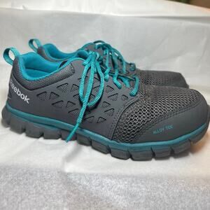 Reebok Women Sublite Cushion Work Alloy Toe Shoes grey/turquoise ASTM safety 8M